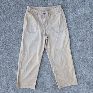 Prana San go Wide Leg Crop Pants Carpenter Cotton Tan Distressed Capris Womens 6